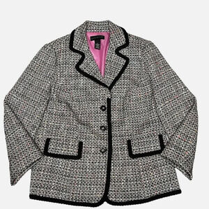Lane Bryant Black and White Tweed Blazer with Pink Lining, Size 24
